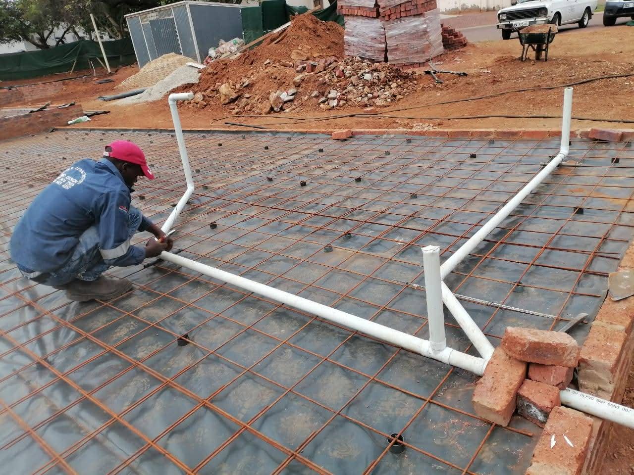 Pipework laid on a reinforced concrete slab